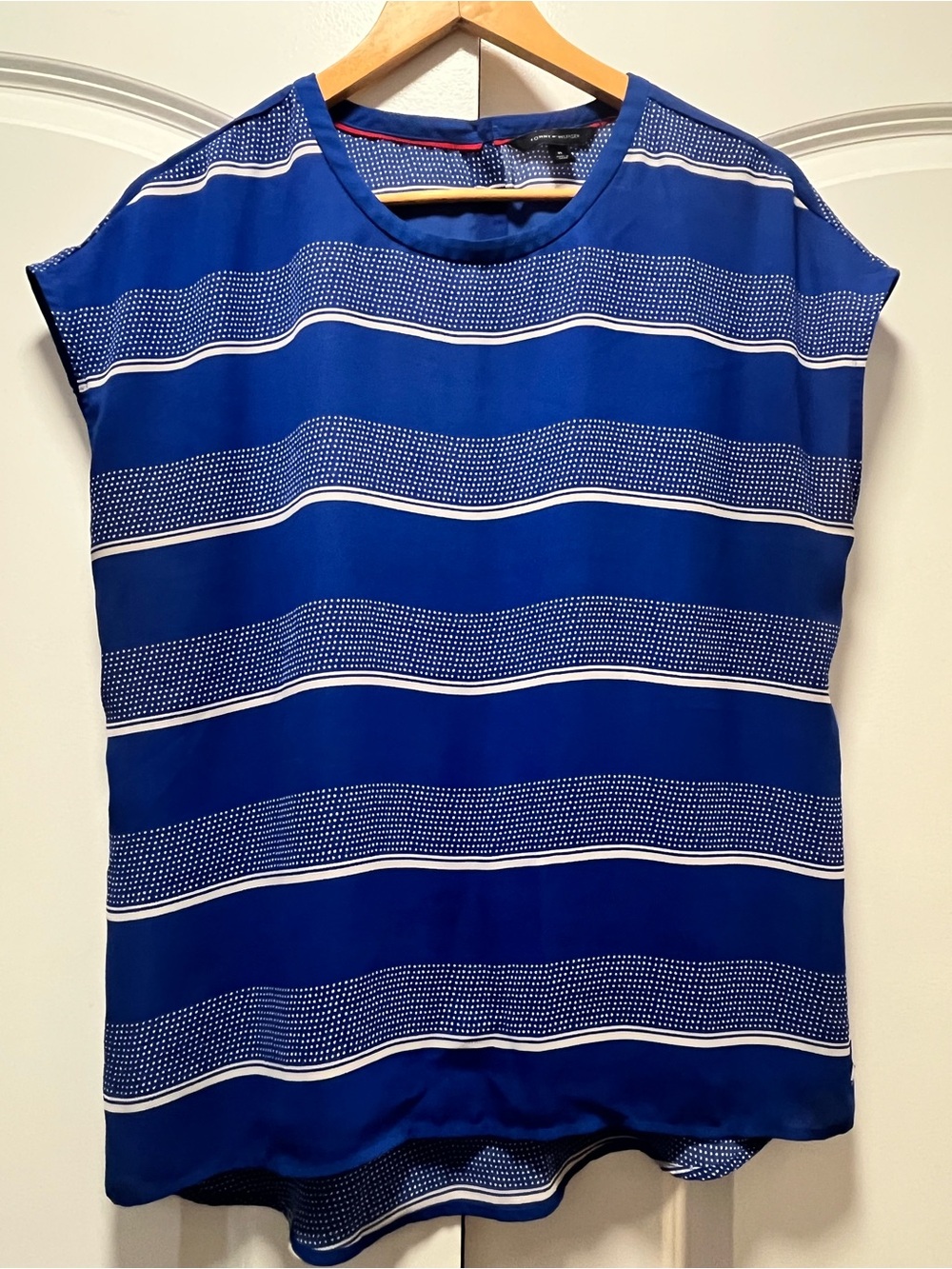 Tommy Hilfiger Blue and White Striped Cap Sleeve Top, size M